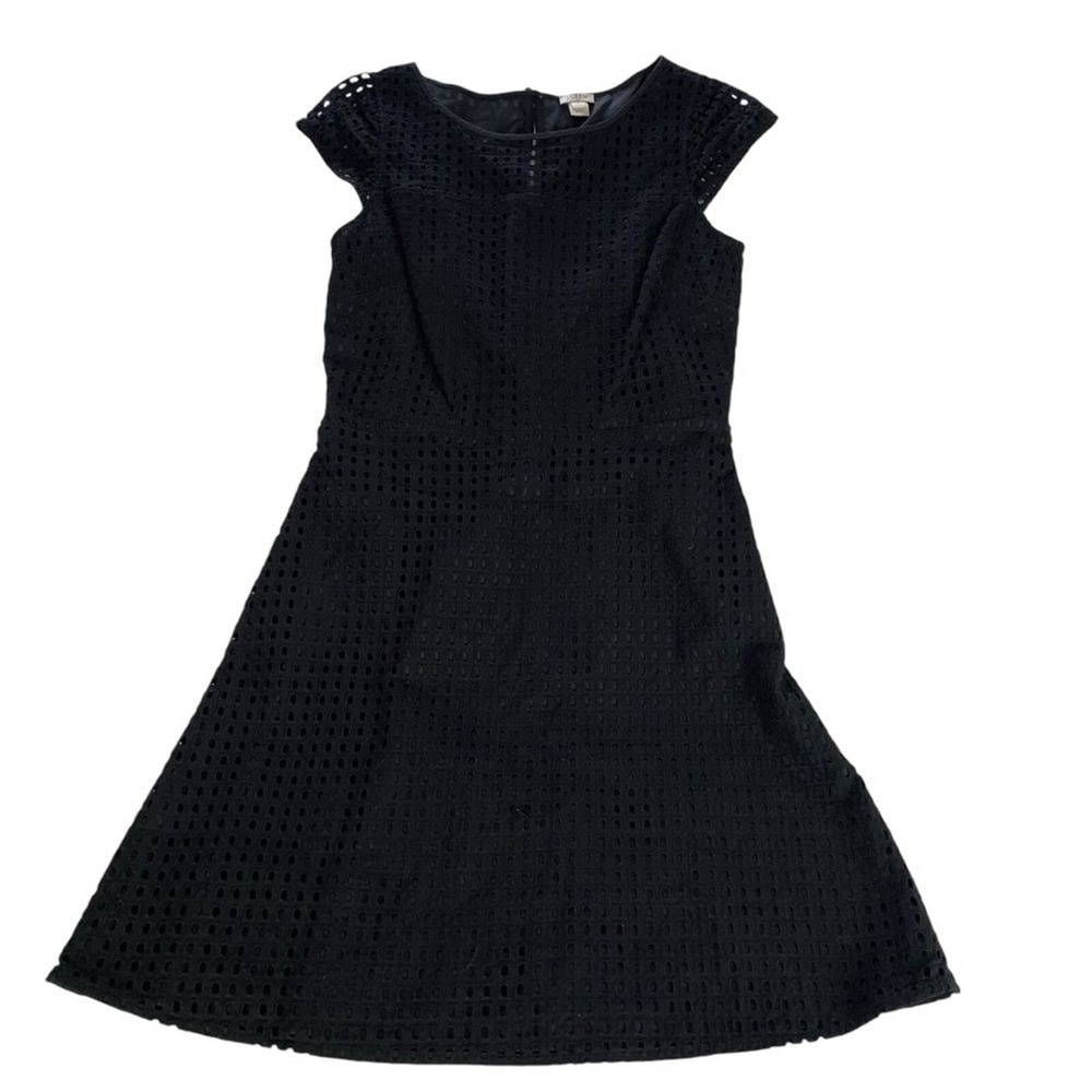 J Crew Black Eyelet Cap Sleeve Cotton‎ Fit and Flare Dress Size 6